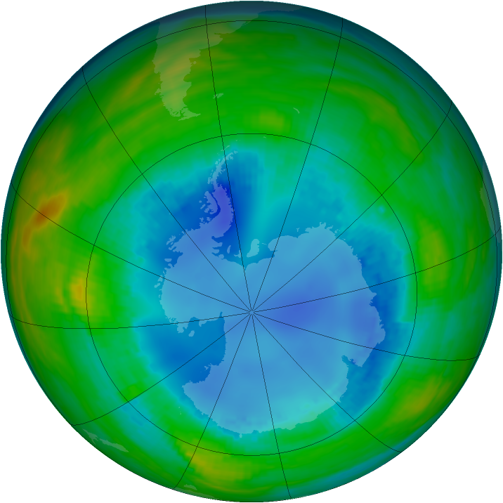 Antarctic ozone map for 15 August 1987